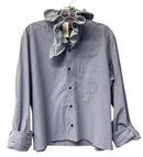 Blue/White Check w/ Light Blue Ruffle L/S B/D Blouse