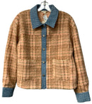 MYSTREE Peach/Tan Plaid w/Blue Trim L/S B/D Jacket