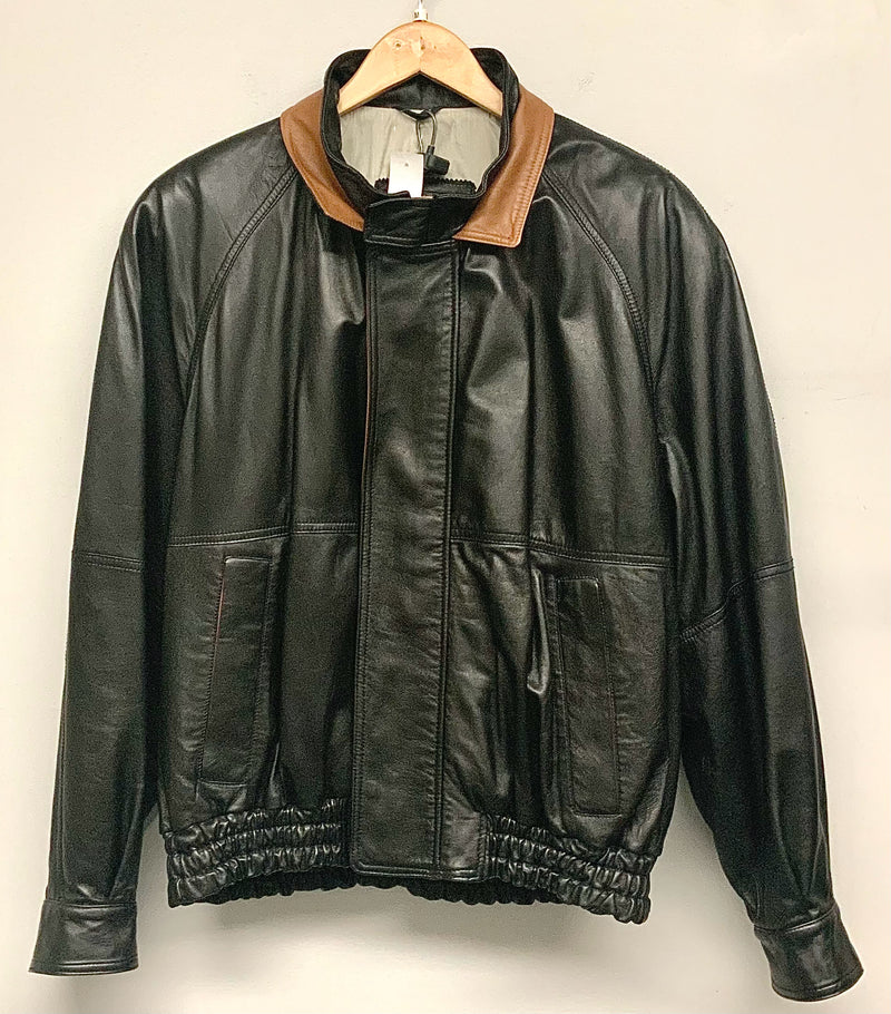 BALLY Black Tan Leather Bomber Jacket