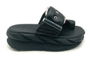 4CCCEES Black Leather Mellow Glow Toe Loop Platforms Sandals 36