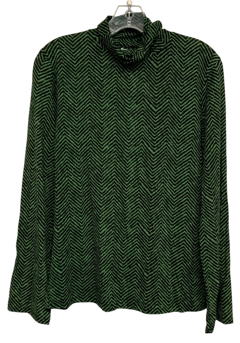 HUGO BOSS Black/Green Chevron Stripe Mock Turtleneck "Emerie" L/S Top