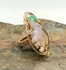 14kt Gold, Gold Plated Metal & Jade Elephant Wire Wrapped Ring