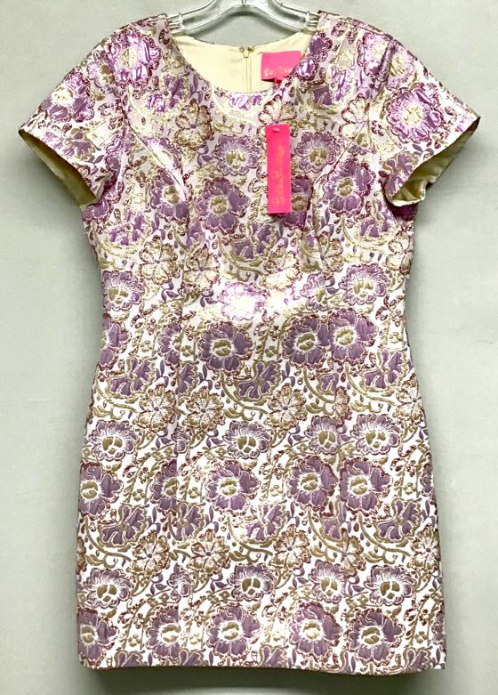 LILLY PULITZER Light Lilac Verbena Blooming Floral Brocade S/S Dress