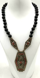 HEIDI DAUS Onyx Bead Red Crystal Art Deco Pendant Necklace