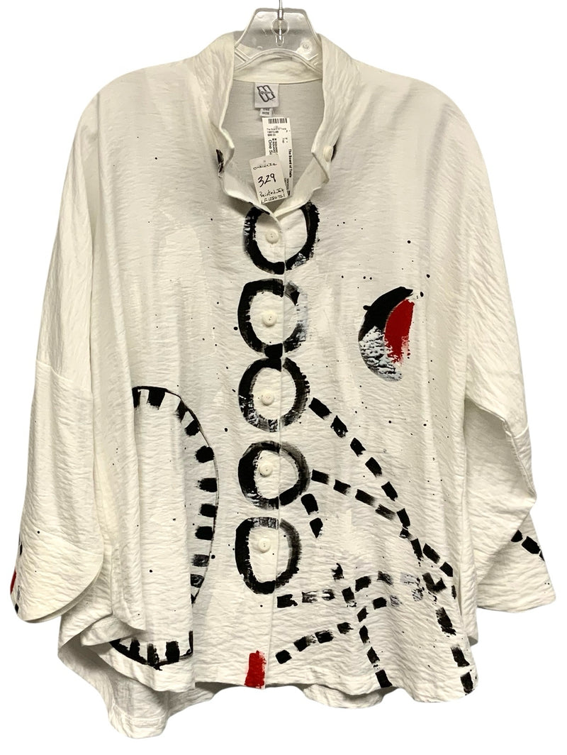 M SQUARE White/Black/Red "Painted" L/S B/D Jacket/Top