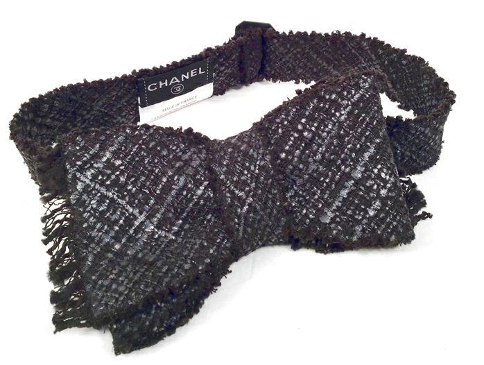 CHANEL Black Metallic Textured Tweed Bow Tie 2005