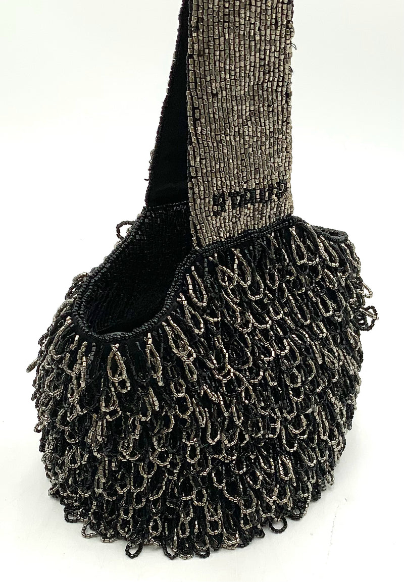 STAUD Black Silver Beaded Haruko Handbag