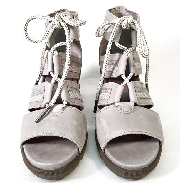 SOREL Grey Leather Lace Up Joanie Wedge Sandals 7.5