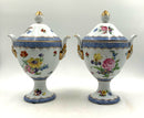 Pair of Blue Fishnet Lidded Porcelain Urns