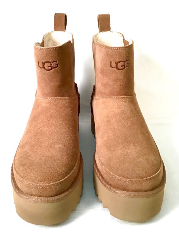 UGG Chestnut Suede Platform Chelsea Mini Boots 8