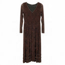TRIBAL Brown/Black Floral Mesh Smocked Bodice V-Neck L/S Maxi Dress