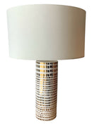 Gold & White Abstract Column Lamp with Drum Shade