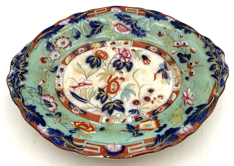 Antique English Imari Ironstone Oval Plate