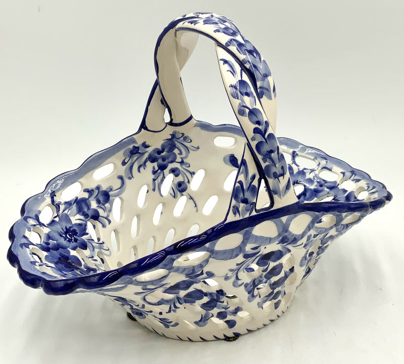 Handpainted Blue & White Ceramic Basket