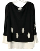 JOSEPH RIBKOFF Black/Vanilla Pearl Embellished Cut-Out Tunic