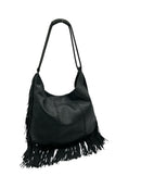 HOBO Black Topstich Leather Fringe Shoulder Bag