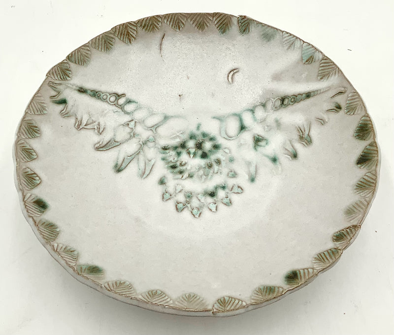 Green & White Pottery Owl Bowl