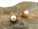14kt Gold & Cultured Saltwater Pearl Earrings w/Ruby Jackets