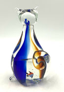 Murano Style Glass Cat With Fish Figure