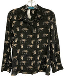 ALICE + OLIVIA Black/Tan Tiger Print L/S B/D Silk Top