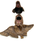 Antique Bronze Hunting Dog Inkwell With Duck