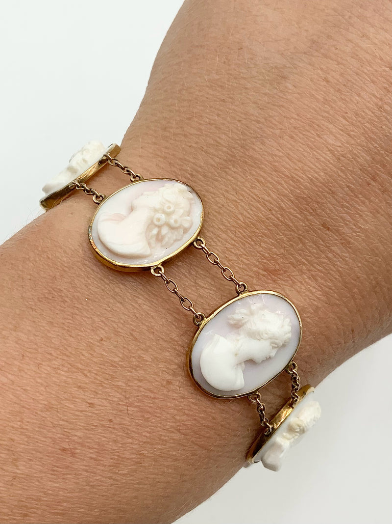 14kt Gold Carved Shell Cameo Link Bracelet