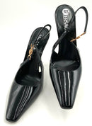 VERSACE Black Patent Leather Logo Slingback Pumps 40.5