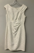 KAY UNGER White Geo Pattern Pleated Waist S/L Dress