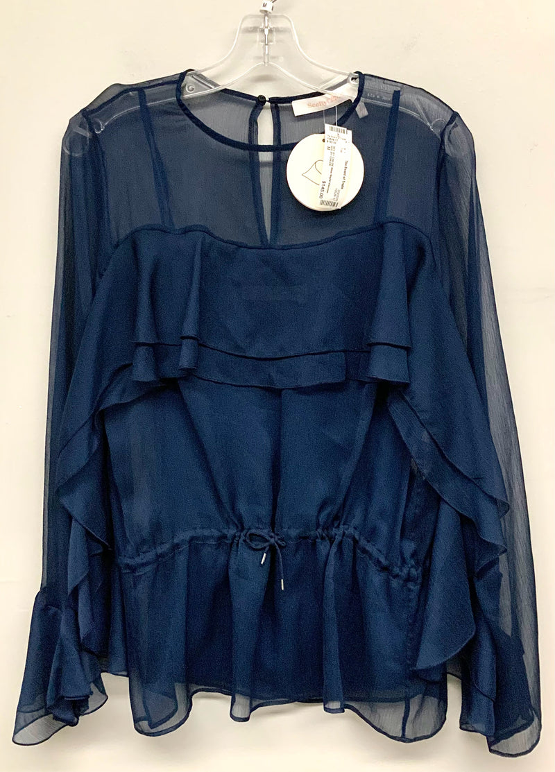 SEE BY CHLOE Blue Night Viscose Sheer Tiered D/S Waist L/S Blouse