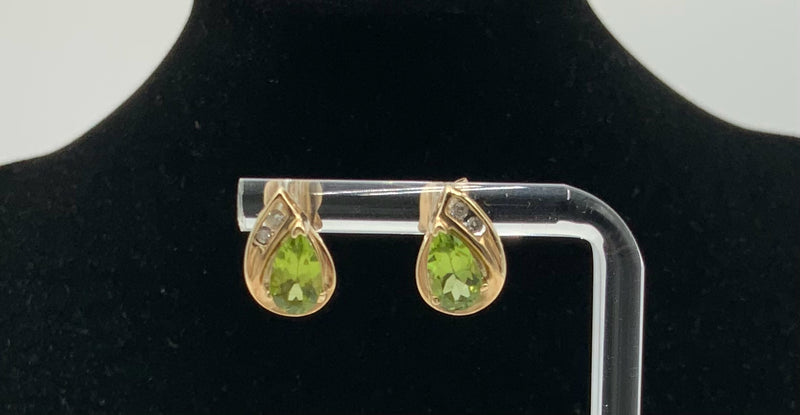 14kt Gold, Diamond & Peridot Earrings