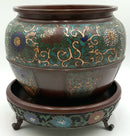 Chinese Bronze Champleve Cachepot with Stand