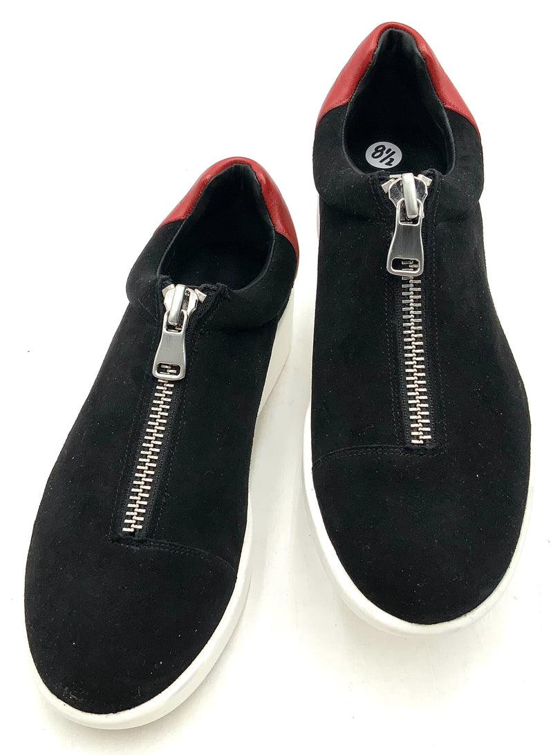 ALICE & OLIVIA Black Suede Red Nappa Lea Laney Sneakers 38.5