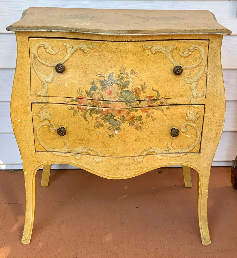 Small Yellow Hand Painted Bombe Nightstand