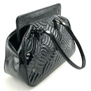 ANNE FONTAINE Black Patent Stitched Leather Top Handle Satchel