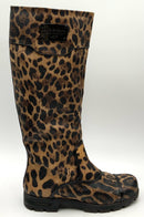 DOLCE & GABBANA Leopard Leather Black Patent Knee High Boots 38.5