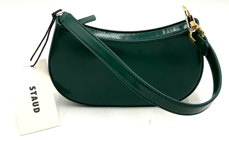 STAUD Cypress Green Coated Leather Brady Shoulder Bag