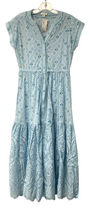 SUNDANCE Lt Blue Eyelet Drawstring Waist Cap Sleeve B/D Dress