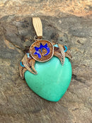 Gold Over Sterling Filigree, Turquoise & Enamel Pendant
