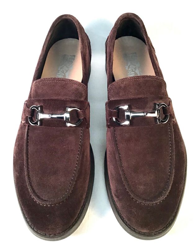 SALVATORE FERRAGAMO Chocolate Sue Bit "Arlin" Loafers 11.5