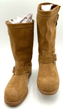 JIMMY CHOO Whiskey Tan Suede Mid Calf  Biker Boots 38.5