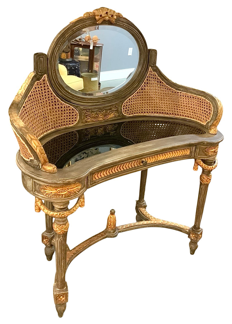 Gilt Wood Cane Vanity with Mirror