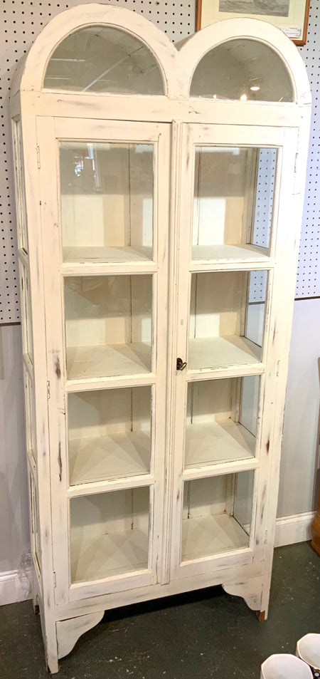 Glass Display Cabinet with Distressed White Finish
