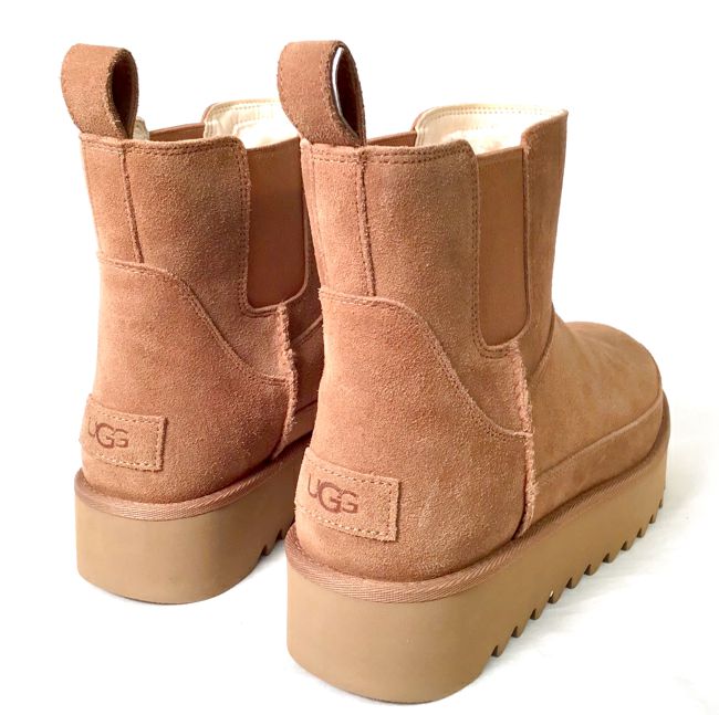 UGG Chestnut Suede Platform Chelsea Mini Boots 8