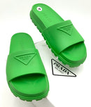 PRADA Mela Green Logo Soft Slide Sandals 38