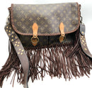 LOUIS VUITTON Upcycled Monogram Canvas Leather Fringed Trim  Flap Messenger Bag