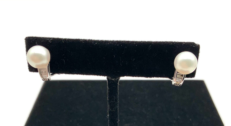 14kt White Gold, Cultured Pearl & Diamond Earrings