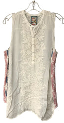 JOHNNY WAS White w/Multi Floral Embroid "Rosslyn" S/S Top