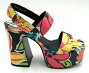 MICHAEL KORS Collection Black Multi Floral Leather Blaire Platform Sandals 38.5