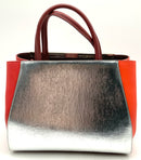 FENDI Red Burgundy Silver Colorblock Lea Sac 2 Jours Petite Tote Bag AS IS