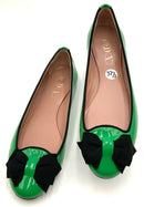 RED VALENTINO Green Patent Leather Black Bow Flats 37.5